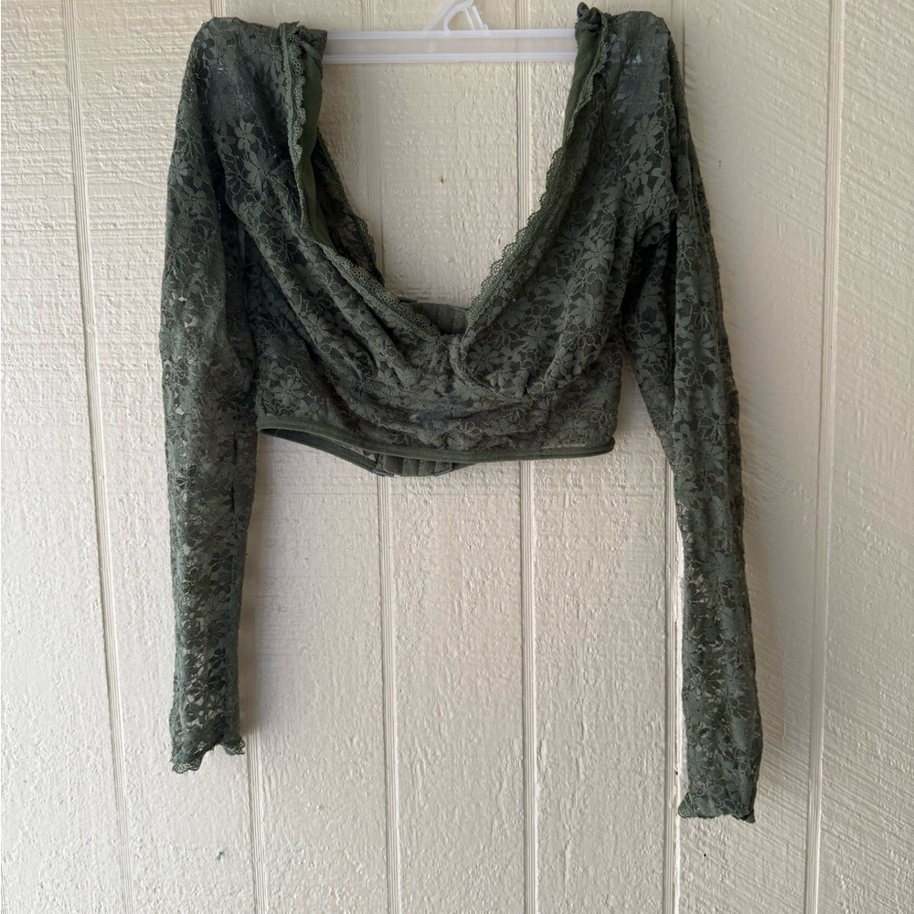 Forever 21 Green Ruched Crop Blouse
